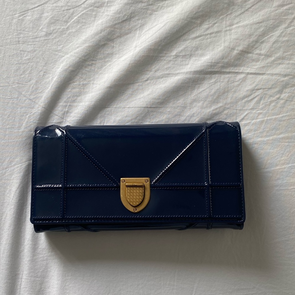 Christian Dior navy wallet on chain purse
